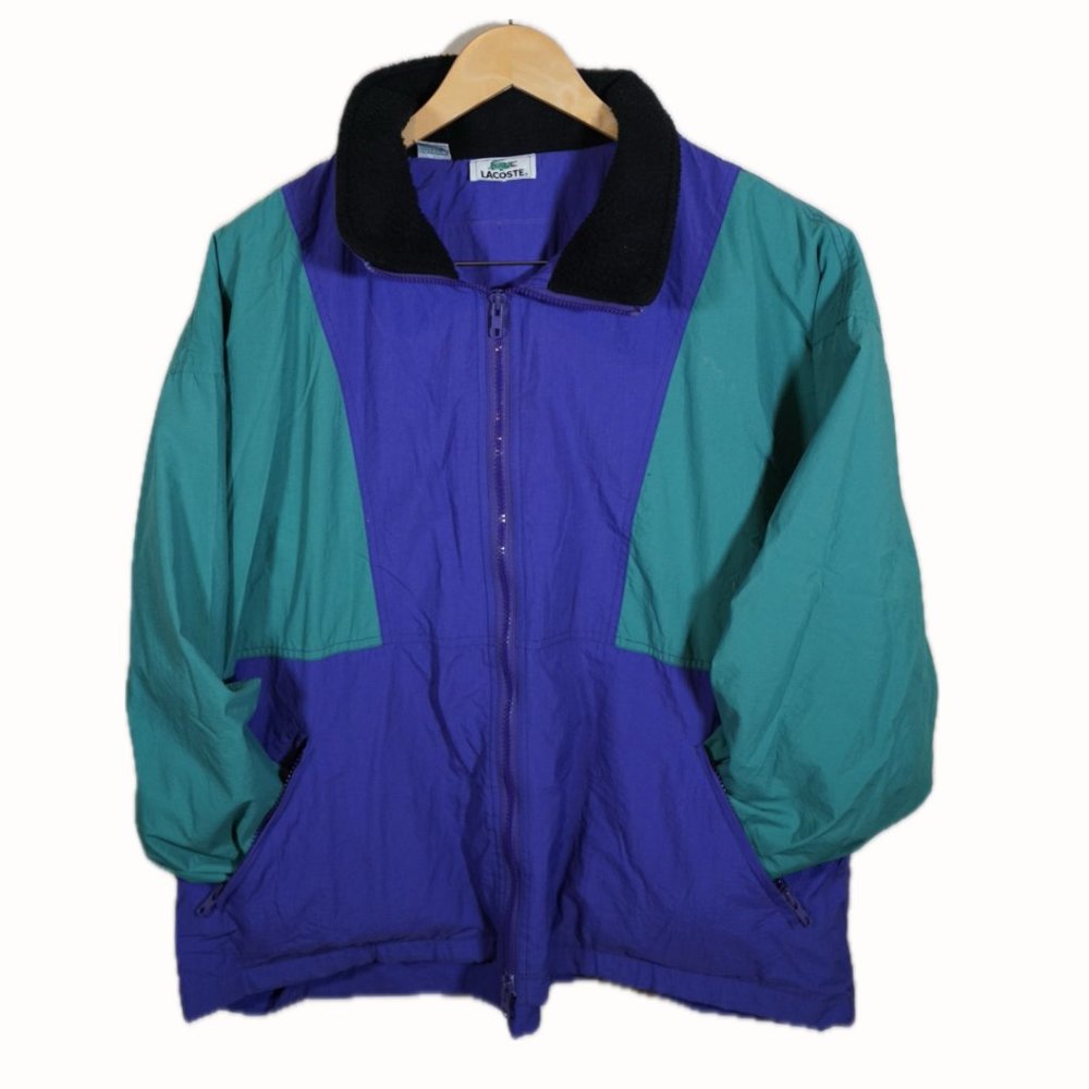 Vintage 90's Lacoste Windbreaker jacket w/ hood Purple and green
